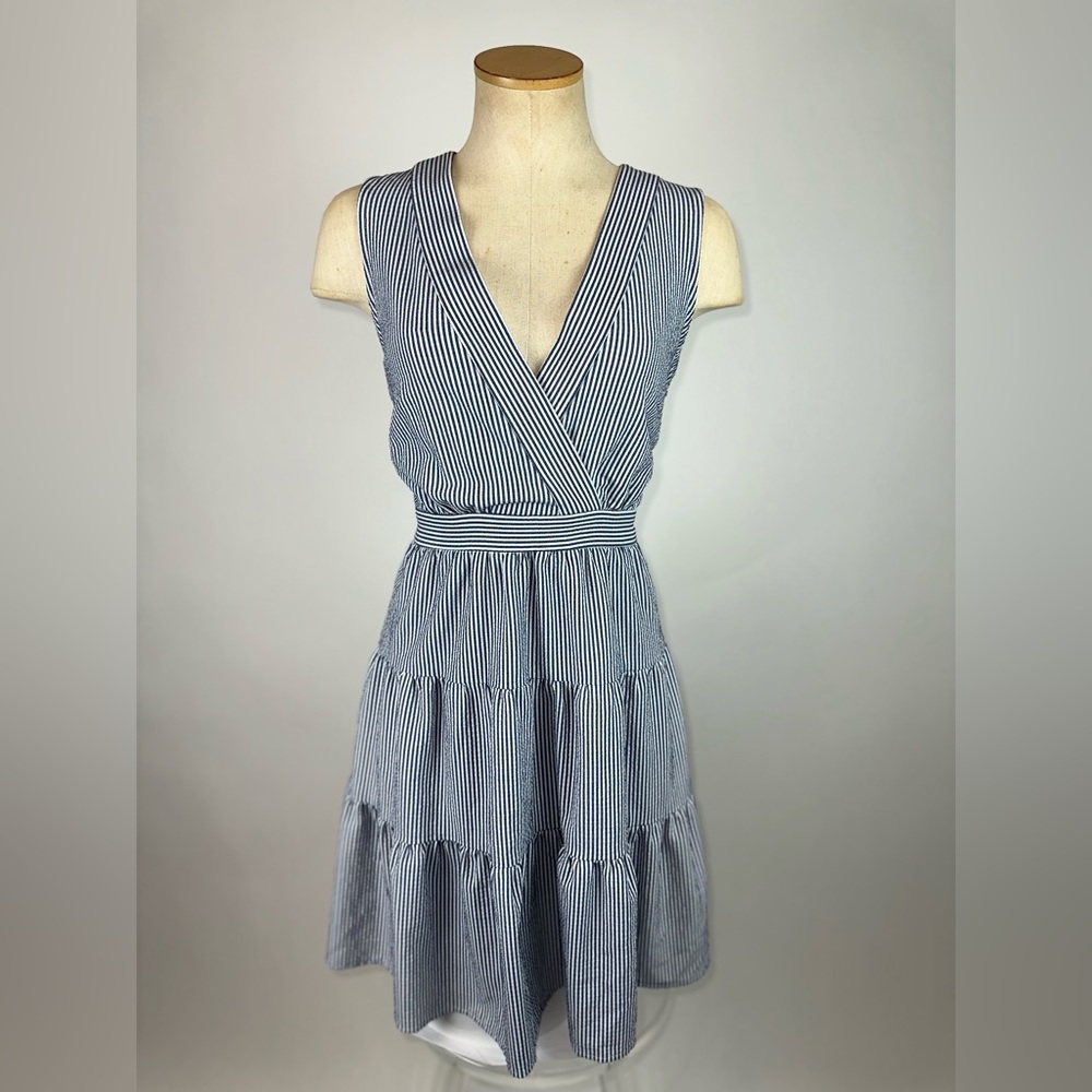 TOMMY HILFIGER SEERSUCKER STRIPES TIERED DRESS